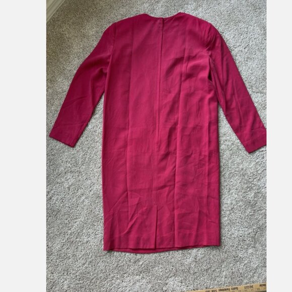 Vintage Talbots | Medium | 80s Hot Pink 100% Silk Tunic Midi Dress | Long Sleeve - Picture 7 of 9